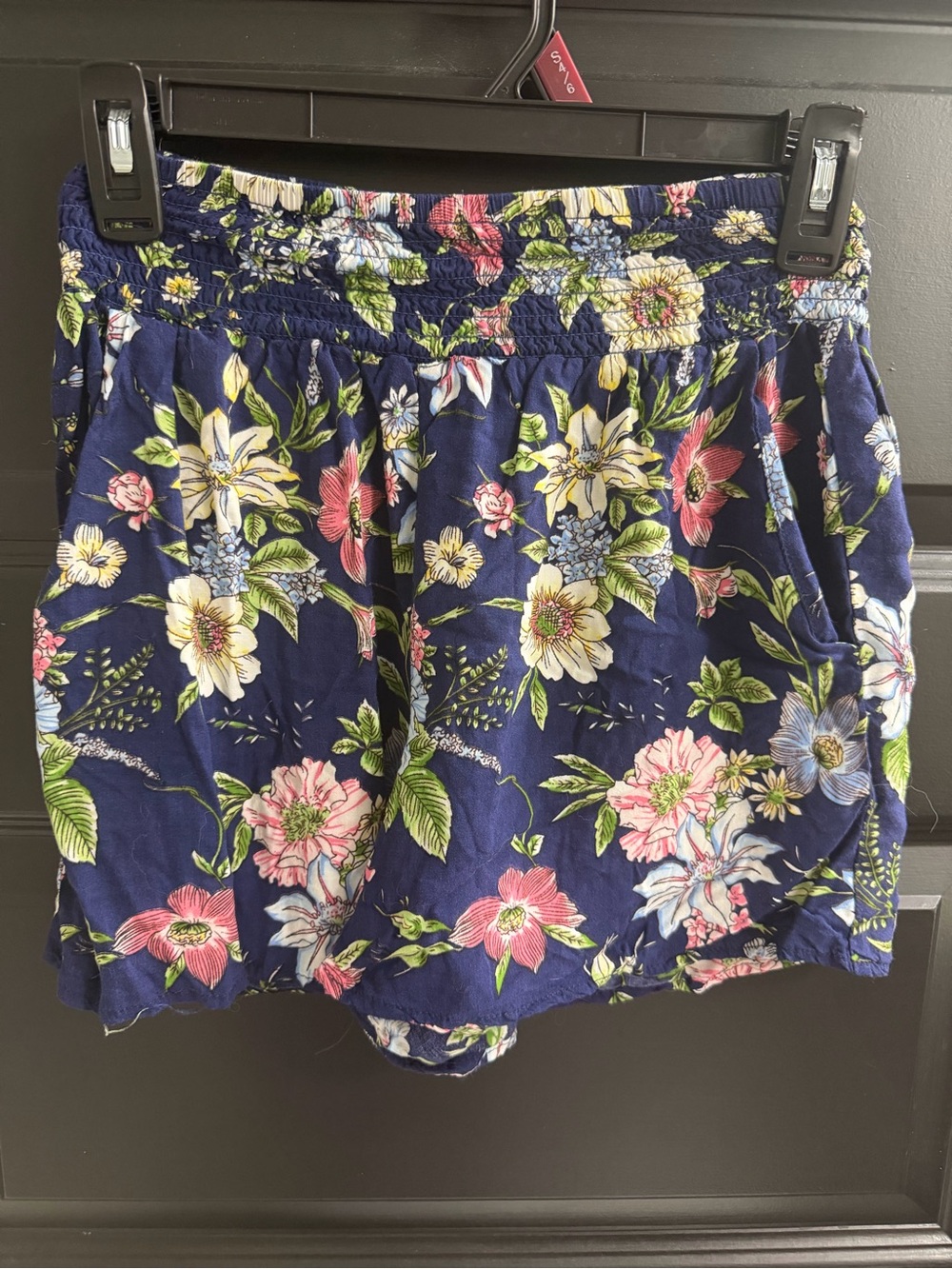 RD Style Navy Floral Smocked Waist Pull-On Shorts Size S/P